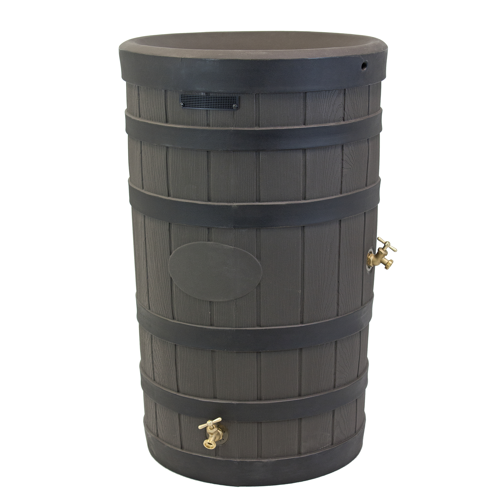 Good Ideas Rain Wizard American Oak Rain Barrel — 50-Gallon, Darkened Ribs, Faux Wood Grain, Locking Top, Model# RW-2PD050-OAK